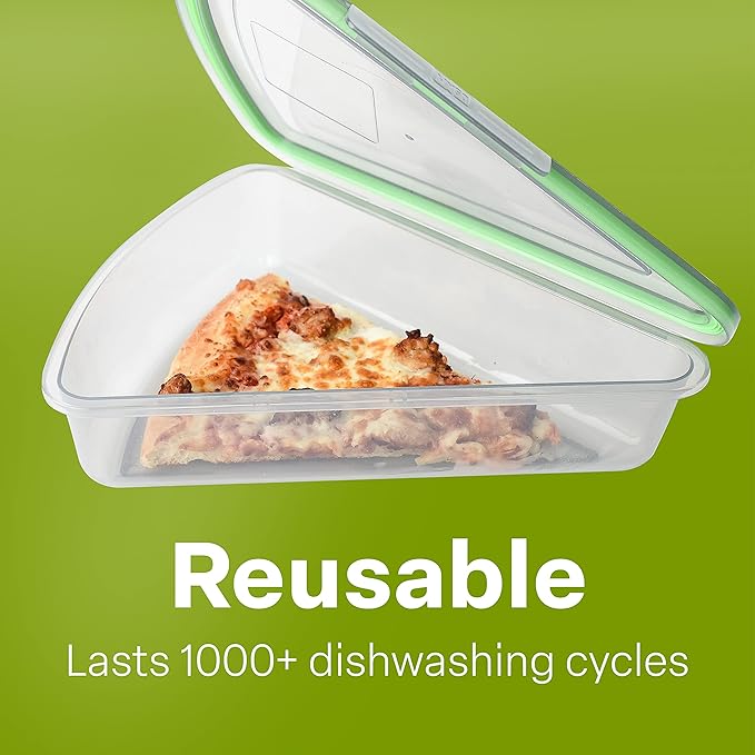 Pizza Slice To-Go Compartment Container, 9-1/4" X 8-1/4" X 2-1/2", Reusable, Microwave Safe, NSF Certified, Smoke/Green