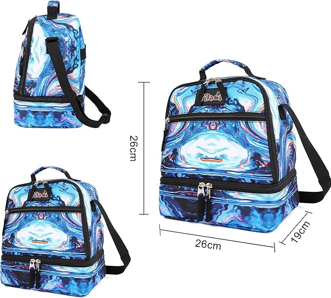 Tilami Lunch Bags Insulated Adjustable Strap Zipper, Water-Resistant Cooler Bags, Bento Bags for Kids Toddlers, Painting Blue