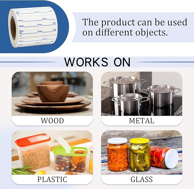 L LIKED 2x1 Dissolvable Labels, 300 Stickers, Use by Food Rotation Labels for Storage and Container (300, Blue)
