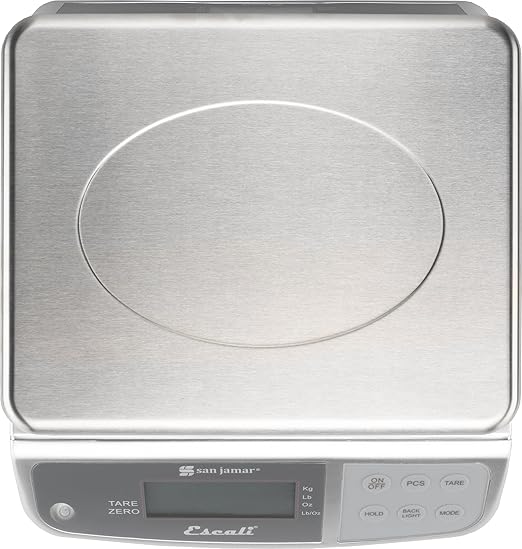 San Jamar Escali Promzr M-Series Digital Scale with Display Hold for Kitchens and Restaurants, Metal, 33 Pound, Silver