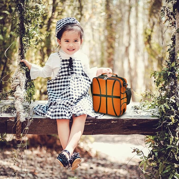 Basketball Kids Lunch Box Insulated Lunch Bag Tote for Girls Boys Cooler Freezable Meal Prep Bag with Shoulder Strap Waterproof Lunch Container for School Office Picnic