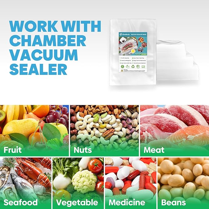 Chamber Vacuum Sealer Bags,10"x14" 200 Pcs Pre-cut Chamber Machine Pouches,Heavy Duty Chamber Vacuum Bags for Commercial Sealer,Food Storage,Meal Prep,Sous Vide,Meat Cheese Goods, BPA Free