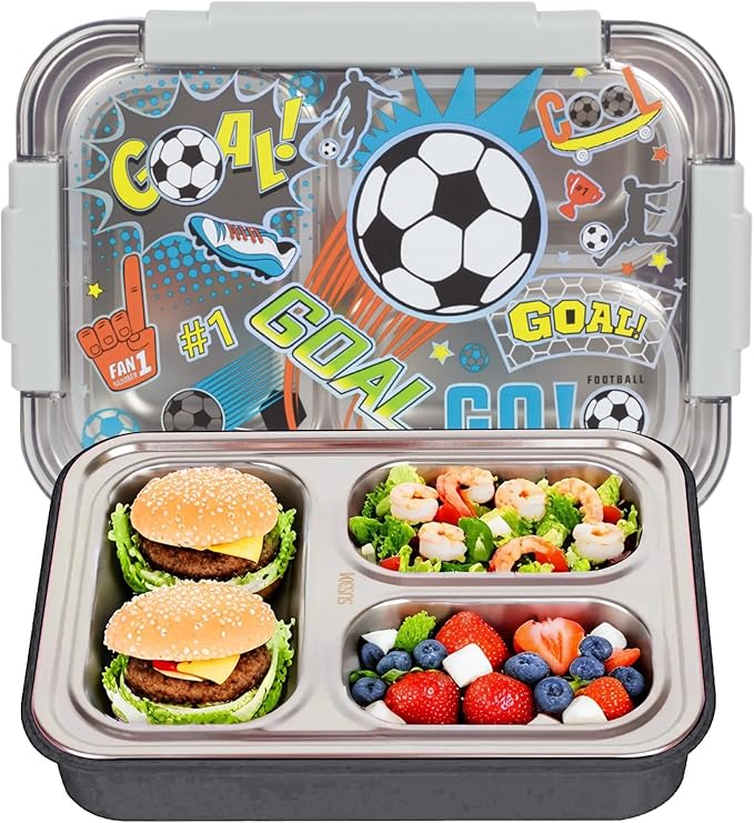 Stainless Steel Bento Lunch Box for Kids, 710 ml/23.5 oz BPA-Free Leak-Proof Food Containers with 3 Compartments, Back to School Students Daycare Lunches Snack Container Size for Ages 3-7