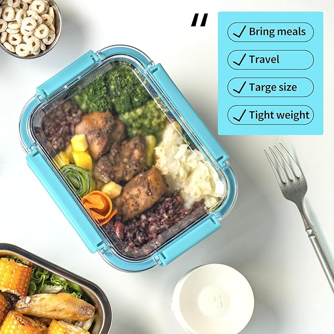 Stainless Steel Lunch Box with Silicone Sleeve/Metal Bento Box with 3 Compartments, Leak-Proof Lunch Container, Metal Food Storage for Travel, Work,Microwavable Dishwasher Safe-41Oz Extra Large