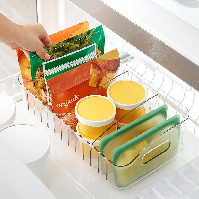 YouCopia FreezeUp Freezer Bin 15", BPA-Free Clear Fridge Organizer with Adjustable Dividers and Handles for Frozen Food and Leftovers (Pack of 6)