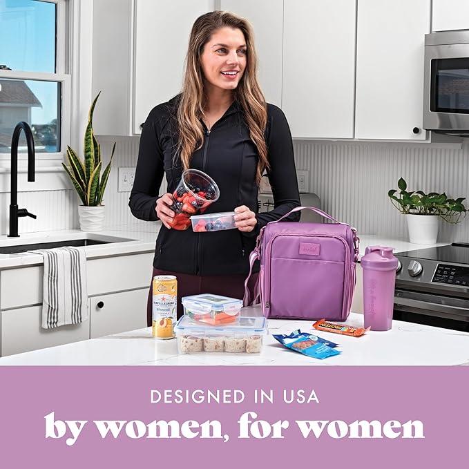 Fit & Fresh BREE Meal Prep Lunch Box With Containers, Ice Pack, and Shaker Bottle For Men and Women, 6pc. Meal Prep Kit Lunch Bag With Containers Included, Mauve