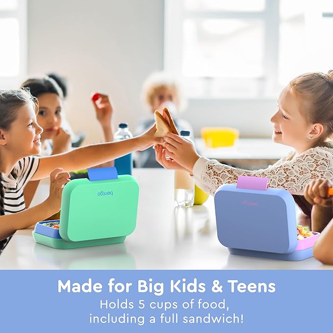 Bentgo Pop - Leak-Proof Lunch Box & Removable Divider for Ages 8+ & Teens - Lunch Container Holds 5 Cups of Food; 3-4 Compartments; Microwave/Dishwasher Safe; 2 Year Warranty (Periwinkle/Pink)