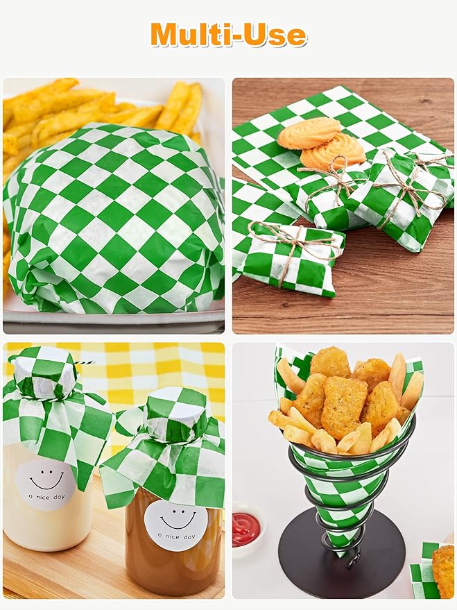 SMARTAKE 12 x 12 Inches Wax Paper for Food, 250 Pcs Non-Stick Hamburger Patty Paper, Square Sandwich Separators Wrapping Paper, for Lunch, Restaurants, Barbecues, Picnics, Parties, Green Plaid