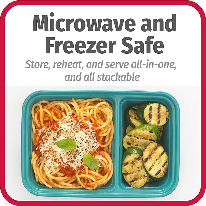 GoodCook Meal Prep Rectangle Two Compartment 20-Piece, Teal, Made without BPA