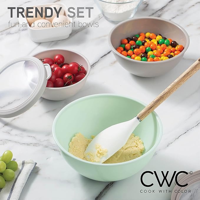 COOK WITH COLOR Mixing Bowls and Measuring Cups Bundle- 6 Bowls with Airtight Lids and Nesting Measuring Cups Set