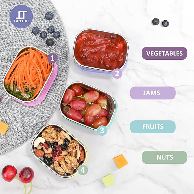 Small (1 CUP) Stainless Steel Snack Containers for Kids and Toddlers | Easy Open Leak Proof Food Containers with Silicone Lids - Perfect Metal Lunch Box for Daycare and School (8oz)