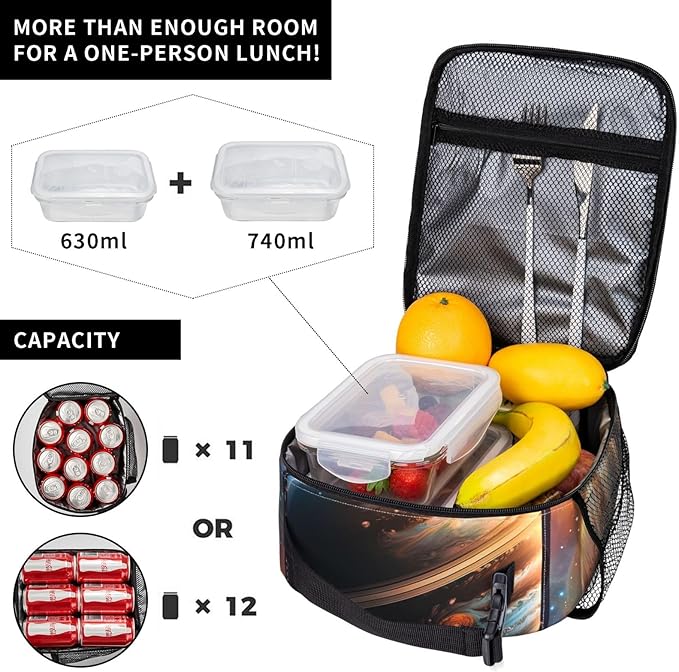 Insulated Lunch Box for Girls Boys Women Adults Kids Galaxy Lunch Box for Work,Picnic,School,Travel,Hiking, Beach or Fishing Polyester Galaxy Lunch Bag Planet