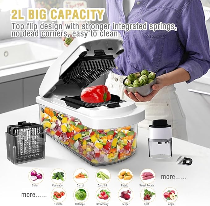 Vegetable Chopper: 10 in 1 Food Chopper - Onion Vegetable Slicer Cutter Dicer, Veggie Cutter with Container, 2 Blades, Kitchen Gadgets for Carrot Salad Garlic Potato Slicer