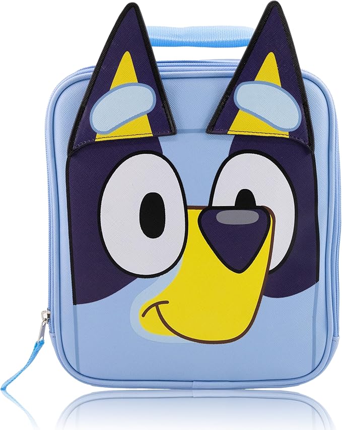 Fast Forward Bluey Lunch Box for Kids | PU Leather Insulated Lunch Bag Lunch Box for Boys, Girls, Unisex, Toddlers | Bluey Blue Reusable Lunchbox