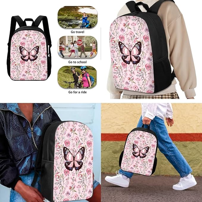 Dolyues Pink Butterfly Kids Backpack Set - Schoolbag for Boys & Girls, Includes Lunch Box & Pencil Case - Perfect for Elementary & Middle School Students
