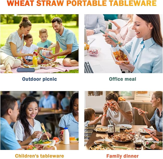 Large Reusable Utensils Set with Case, 4 Sets Large Plastic Travel Cutlery Set with Chopsticks, Portable Fork Spoons Knife Set Lunch Box Utensil Set for Adults Camping Picnic Use