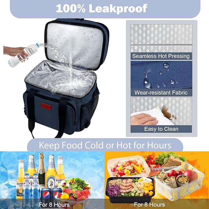 Expandable Large Lunch Box, Insulated Heavy Duty Lunch Bag Waterproof Leakproof Durable Cooler Bag for Men Women Adults Work Construction Camping Trip, 16L, Blue, GLENKEY