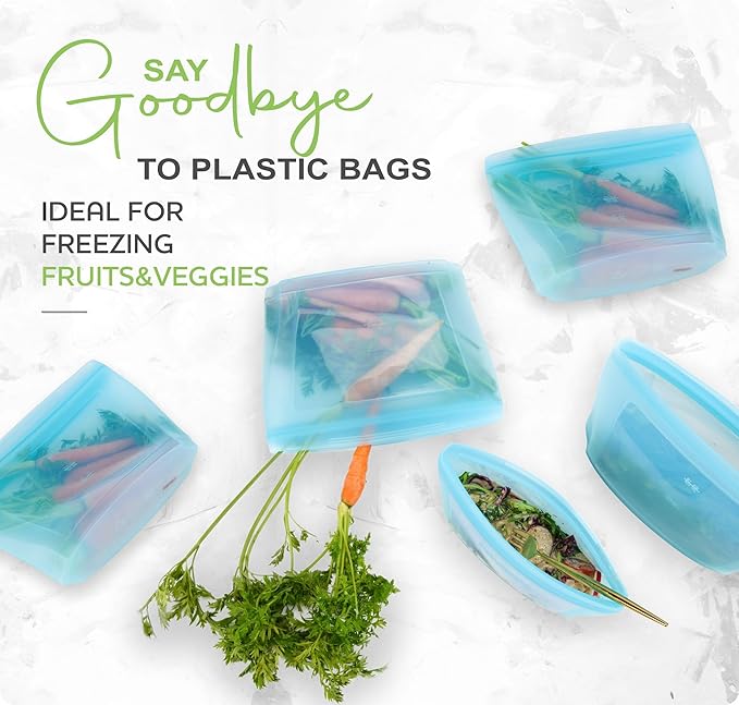 Reusable Silicone Food Storage Bag, Stand Up Food Storage Container, Reusable Zipper seal bag, no lid required, for Food Storage& Meal Prep, Freezer Oven Dishwasher - Safe, Set of 6 Bowls