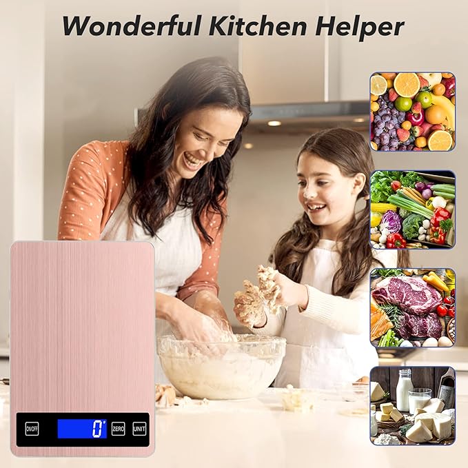 33lb Food Kitchen Digital Scale,1g/0.05oz Precise Graduation, USB Charging Kitchen Scale, Waterproof Stainless Steel with LCD Display, Ounces and Grams for Weight Loss, Cooking, Baking (red)