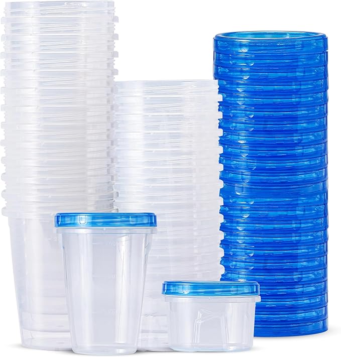RFAQK 48 PCS Freezer Storage Containers with Twist Top Lids-(32OZ & 16OZ) 24 Plastic Deli Containers with 24 Screw Lids-Soup Freezer Containers for Meal Prep Reusable Box, Lunch and Gym