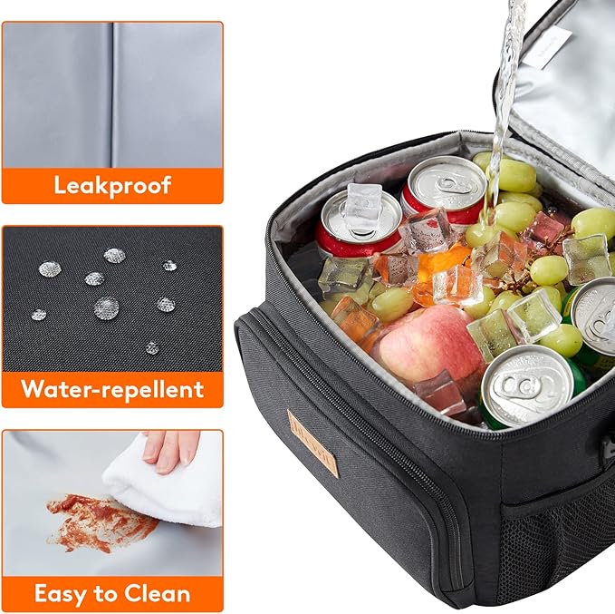 Lifewit Reusable Insulated Lunch Bag for Men, Lunch Box Women, Portable Cooler Freezable Soft Lunchbox Leakproof with Adjustable Shoulder Strap for Adult for Work Picnic or Travel, Black 9L