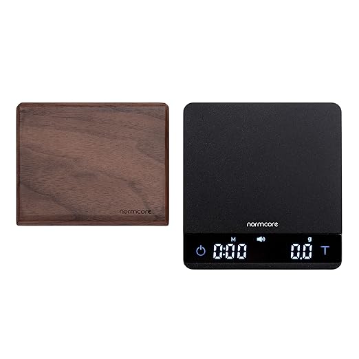 Normcore Pocket Coffee Scale, Espresso Scale with Timer, Pour Over Drip Coffee Scale, 2000g/0.1g Barista Scale, Anodized Aluminum Body with Back-Lit LCD Display, American Walnut Wood Cover
