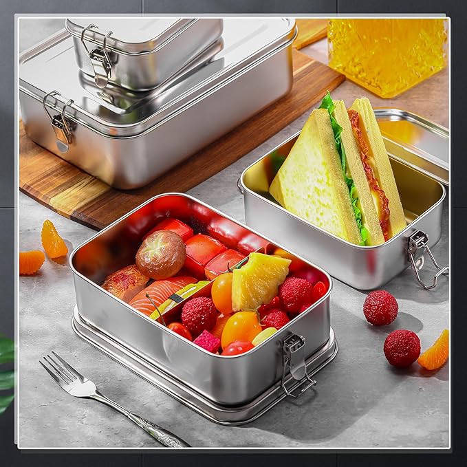 Umigy 8 Pcs Stainless Steel Food Containers Metal Bento Lunch Box Stainless Steel Food Storage Containers, Lockable Clips to Leak Proof, Reusable Dishwasher Snack Boxes for Work, Picnic (4 Sizes)