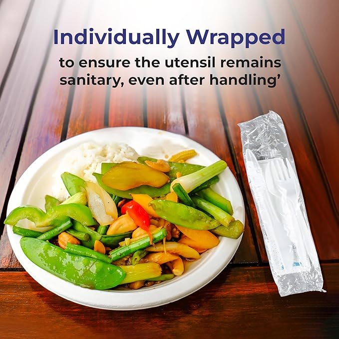 250 Pack Individually Wrapped Cutlery Set, Dispobasble Utensils Sets, White - Includes Disposable Cutlery Forks/Spoon/Knife/Napkin/Salt & Pepper - 250 Sets