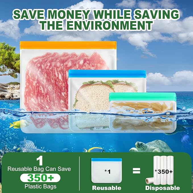 20 Pack Reusable Food Storage Silicone Bags, 6 Large Food Storage Bags Gallon Freezer Bags 7 Reusable Sandwich Bags Zip Lock 7 Snack Bags, Lunch Home Kitchen Fridge Organization Meal Prep Containers
