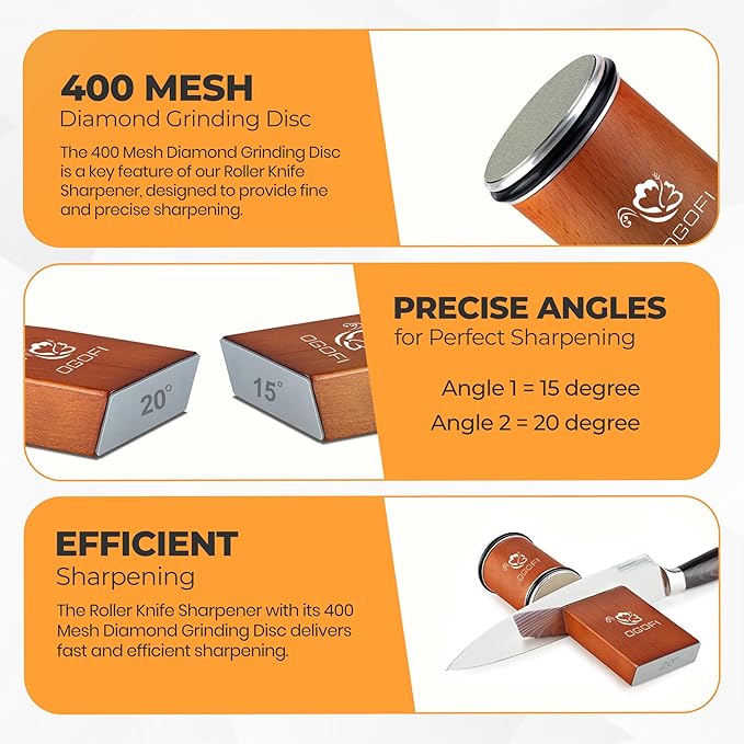 Rolling Knife Sharpener with Diamond and Ceramic Discs – 15° & 20° Magnetic Angle, Ideal for Kitchen Knives, Pocket Knives and Chef Tools – Razor-Sharp Blade Sharpening Kit