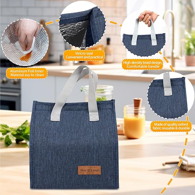 24 Pack Lunch Bags Bulk,Insulated Reusable Lunch Bags with Aluminum for Women Men,Leakproof Tote Large Lunch Box for Office,Work,Beach or Travel,Black