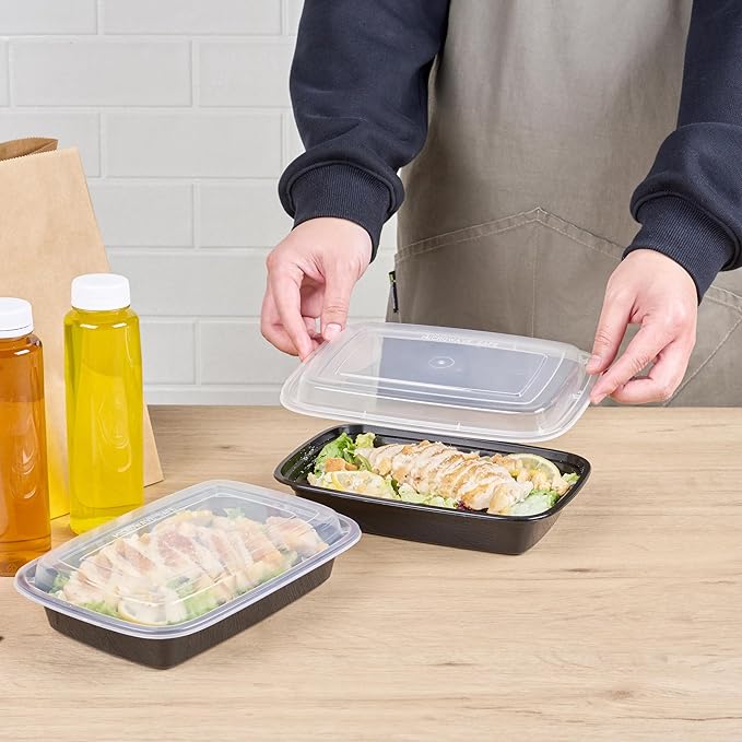 Restaurantware-Asporto Microwavable To-Go Container - BPA Free PP Rectangular Take Out Food Container with Clear Plastic Lid - Catering & take out - 28 oz - Black - Plastic - Disposable - 50ct Box