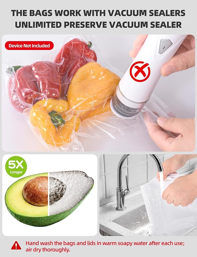Vacuum Sealer Bags, Reusable Vacuum Zipper Bag, BPA Free Heavy Duty Vacuum Storage Bag for Food, Large Size 15 Bags