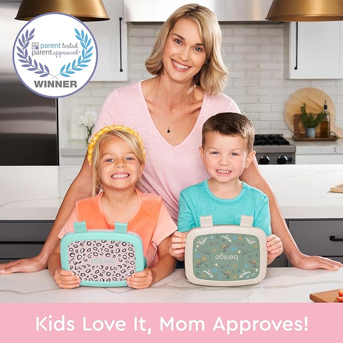 Bentgo Kids Prints Leak-Proof, 5-Compartment Bento-Style Kids Lunch Box - Ideal Portion Sizes for Ages 3-7, Durable, Drop-Proof, Dishwasher Safe, & Made with BPA-Free Materials (Leopard)