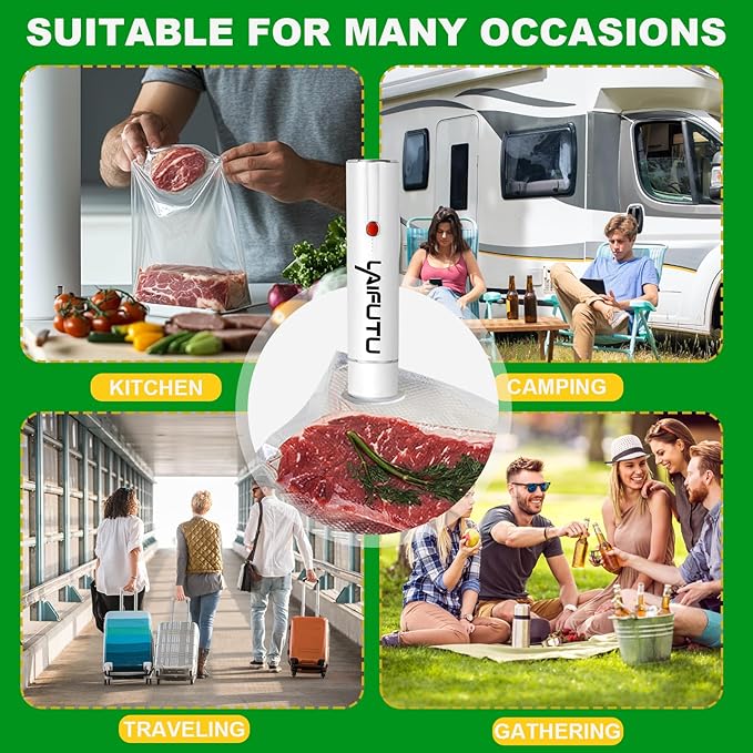 Vacuum Sealer with 5 PCS Reusable Sous Vide Bags, Handheld Compact Vacuum Sealer For Food Preservation, Portable Cordless Sealer Machine Food Fresh for Preserving Vegetables, Fruits, White