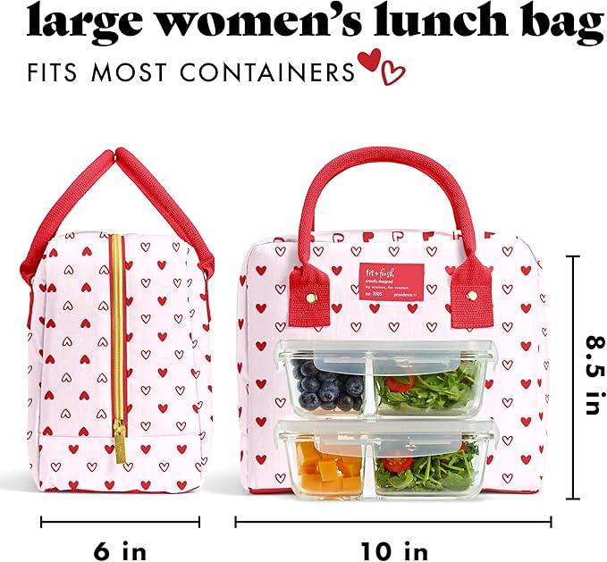 Fit & Fresh Lunch Bag For Women, Insulated Womens Lunch Bag For Work, Leakproof & Stain-Resistant Large Lunch Box For Women With Containers, Zipper Closure Bloomington Lunch Bag, Hearts