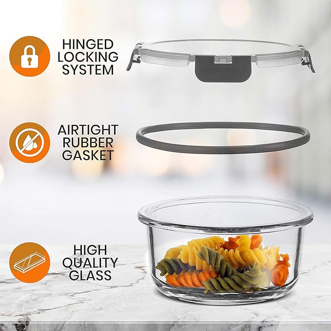 NutriChef 24pcs Glass Food Storage Containers, (12 Stackable Heavy Duty Meal Prep Containers w/ 12 Airtight Lids), Microwave, Freezer, & Dishwasher Safe for Food, Snacks, Fruit & More, (Gray)