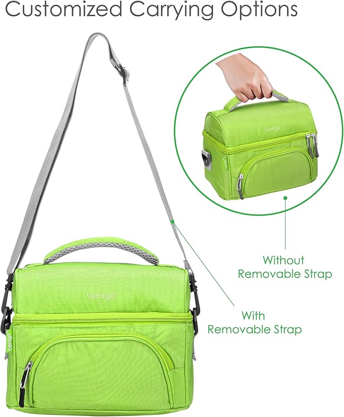Bentgo Deluxe Lunch Bag - Durable and Insulated Lunch Tote with Zippered Outer Pocket, Internal Mesh Pocket, Padded & Adjustable Straps, & 2-Way Zippers - Fits Most Bentgo Lunch Boxes (Green)