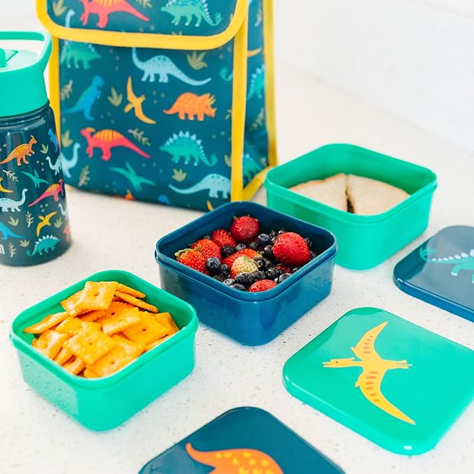 Wildkin Nesting Food Containers for Kids – Stackable, Airtight & Dishwasher Safe - Set of 3 - Jurassic Dinosaurs