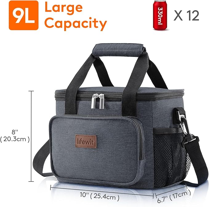 Lifewit Large Lunch Bag Insulated Lunch Box Soft Cooler Cooling Tote for Adult Men Women, Dark Gray 12-Can (9L)