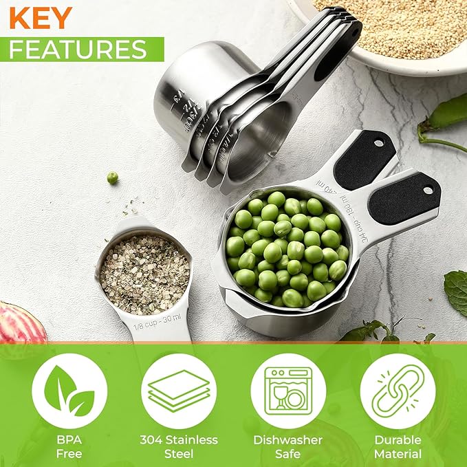 Spring Chef Premium Swivel Vegetable Peeler, Orchid & Stainless Steel Magnetic Measuring Cups, Set of 7, Black - 2 Product Bundle