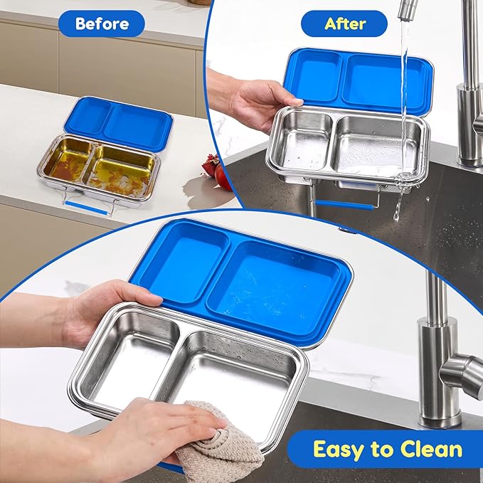 Stainless Steel Bento Box Adult 3 Compartments Lunch Box with Lid Stainless Steel Kids Leak Resistant Bento Lunch Box with Bonus Silicone Container Dishwasher-Safe for School Picnics Travel