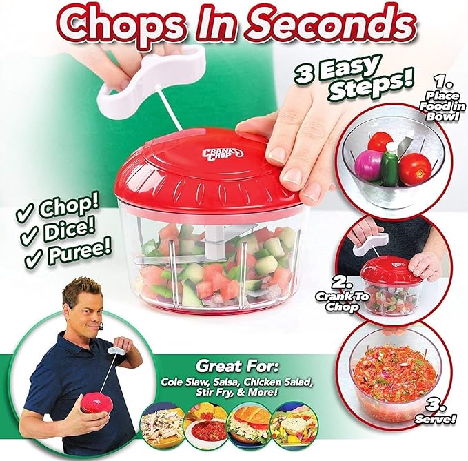Food Chopper and Processor Original - Chop Dice Puree Vegetables Onions Tomatoes Garlic Meats and Nuts in Just Seconds for Delicious Meals - Perfect for Homemade Salsa