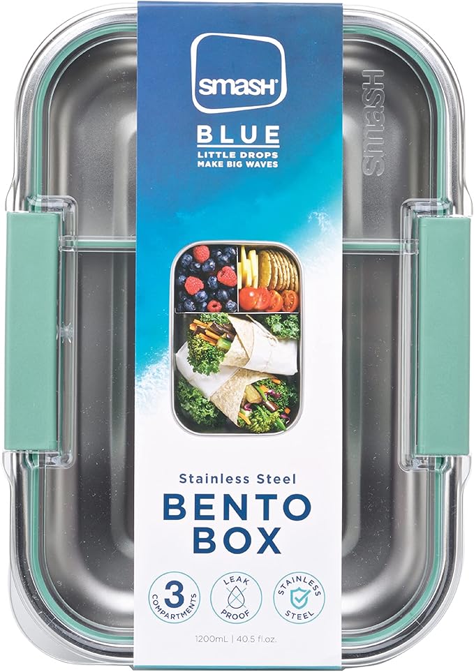 Microwave Safe Stainless Steel 3 Compartment Bento Lunch Box, 44oz