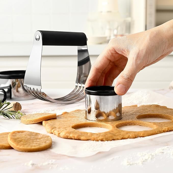 Spring Chef Large Dough Blender & Biscuit Cutter Set, Black & Stainless Steel Measuring Cups with Pour Spout, Set of 7-2 Product Bundle