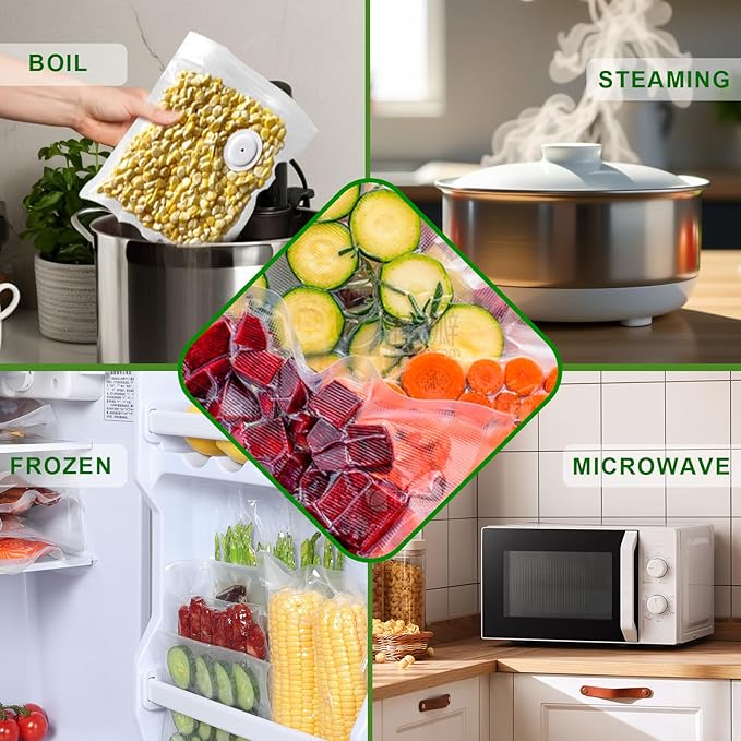 20 PCS Vacuum Sealer Bags for Food, Freezer Bags Medium and Large,with 2 Closure Clips, Vacuum Storage Bags for Most Vacuum Sealers, Food Saver Bags, Vacuum Bags for Vegetables, Fruits, Meat