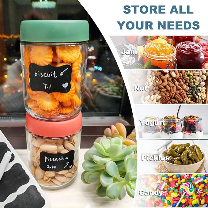 Glass Jars with Lids 2 Pack 16oz Overnight Oats Snack Pudding Yogurt Container Cereal Salad Meal Prep Portion Control Food Storage Cups Bowls Airtight with Stickers and Marker