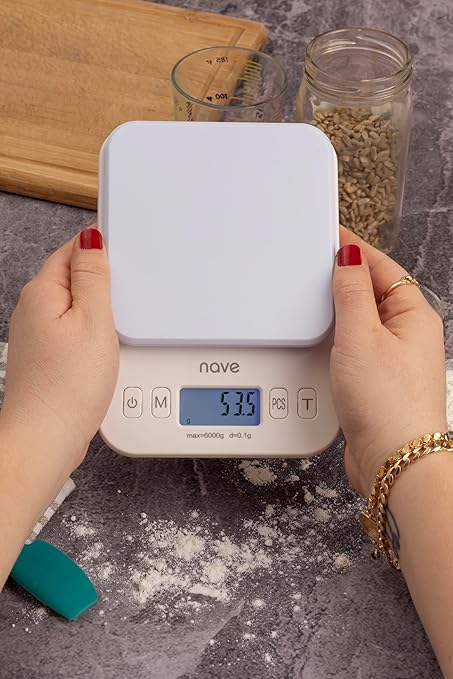 Nave Digital Kitchen Scale, 6kg/0.1g High Precision Food Scale with LCD Display, Multiple Units (g/oz/ml/lb), Battery Operated – Ideal for Baking, Cooking & Weight Control Color Scale for Hair Salon