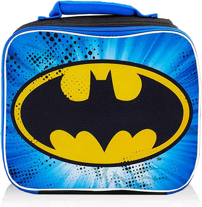 DC Comics Batman Backpack with Lunch Bag Set for Boys Kids ~ Deluxe 16" Batman Backpack with Insulated Lunch Box. Stickers, and More (Batman School Supplies Bundle)