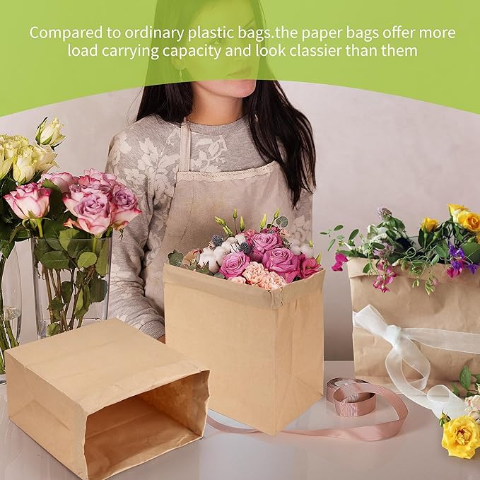 16 Lb Brown Kraft Paper Bags 60 Pcs Bulk, 9.8" x 5.5" x 13" Heavy Duty Paper Grocery Bags paper Lunch Bag Sandwich Bag for Large Snacks, Bakery, Household, Shopping and Restaurant, Takeout